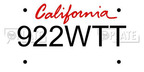 922WTT California License Plate