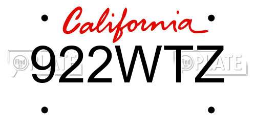 922WTZ California License Plate