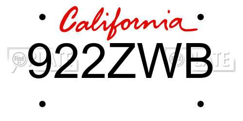 922ZWB California License Plate