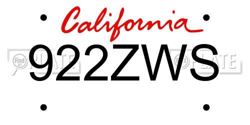 922ZWS California License Plate