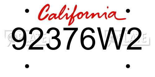 92376W2 California License Plate