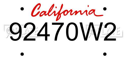 92470W2 California License Plate