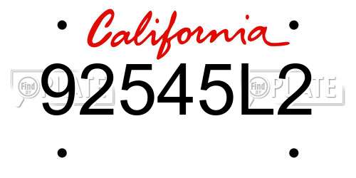 92545L2 California License Plate