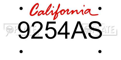 9254AS California License Plate