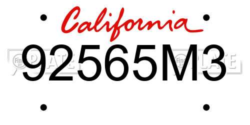 92565M3 California License Plate