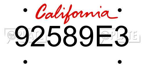 92589E3 California License Plate
