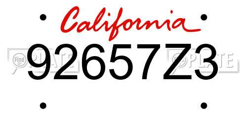 92657Z3 California License Plate