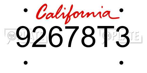 92678T3 California License Plate
