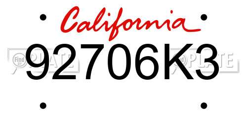 92706K3 California License Plate