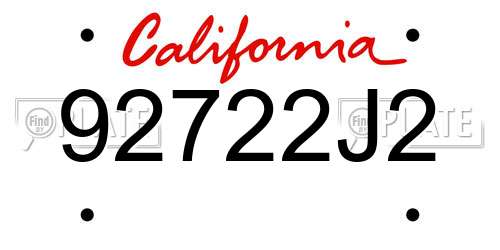 92722J2 California License Plate