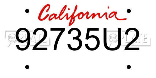 92735U2 California License Plate