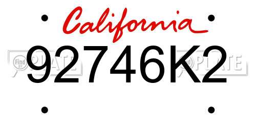 92746K2 California License Plate