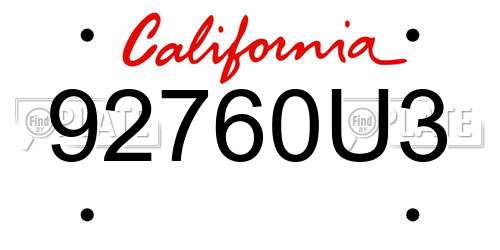 92760U3 California License Plate