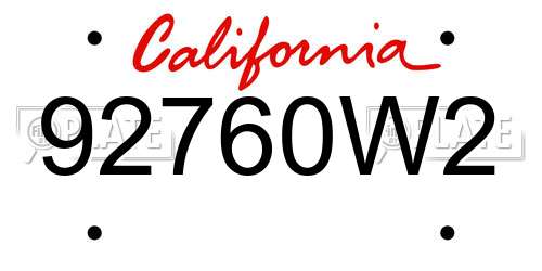 92760W2 California License Plate