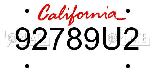 92789U2 California License Plate