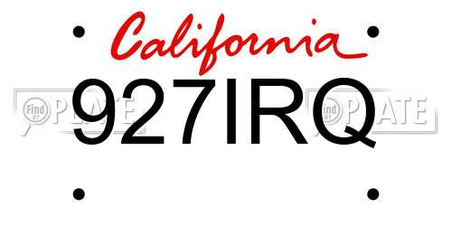 927IRQ California License Plate