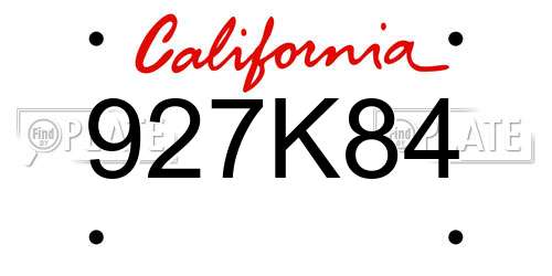 927K84 California License Plate