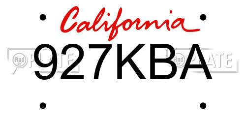 927KBA California License Plate