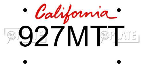 927MTT California License Plate
