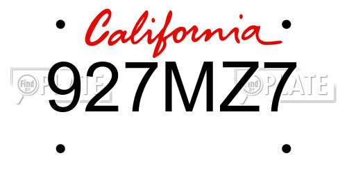 927MZ7 California License Plate