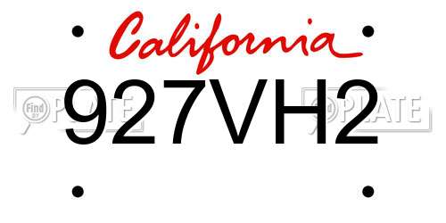 927VH2 California License Plate