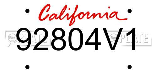 92804V1 California License Plate