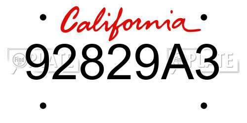 92829A3 California License Plate