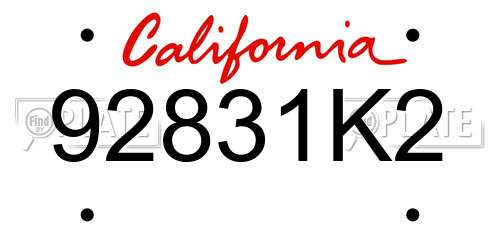 92831K2 California License Plate