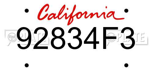92834F3 California License Plate