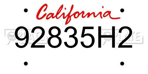 92835H2 California License Plate
