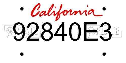 92840E3 California License Plate