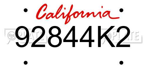 92844K2 California License Plate
