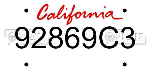 92869C3 California License Plate