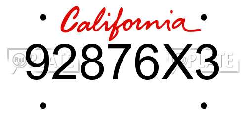 92876X3 California License Plate