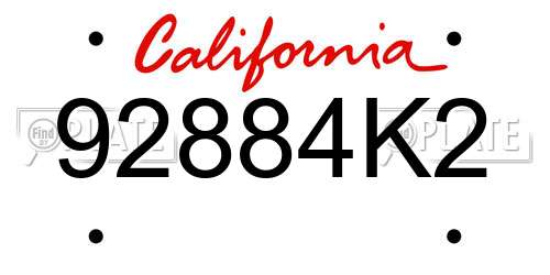 92884K2 California License Plate
