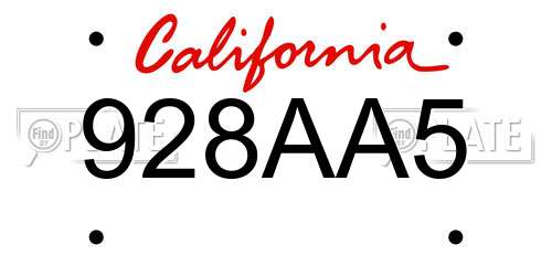 928AA5 California License Plate