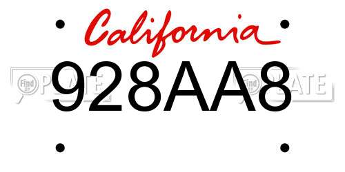 928AA8 California License Plate