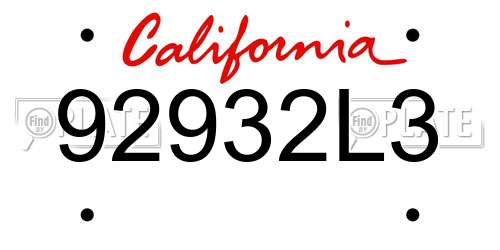 92932L3 California License Plate