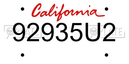 92935U2 California License Plate