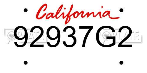 92937G2 California License Plate