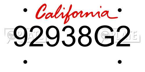 92938G2 California License Plate