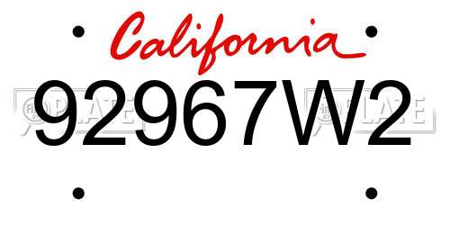 92967W2 California License Plate