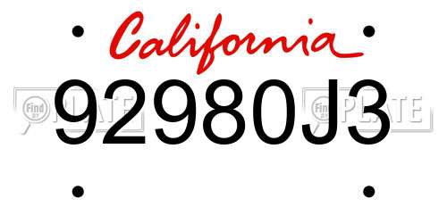 92980J3 California License Plate