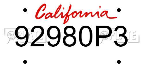 92980P3 California License Plate