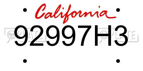 92997H3 California License Plate