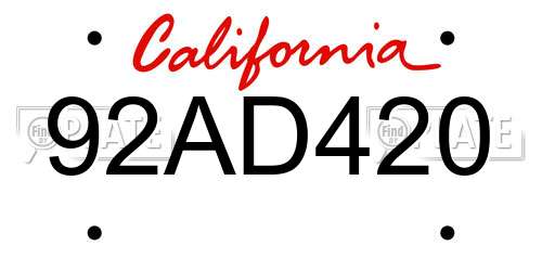 92AD420 California License Plate