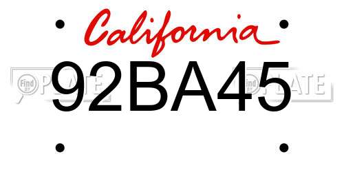 92BA45 California License Plate