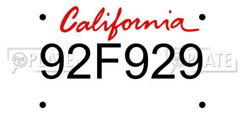 92F929 California License Plate