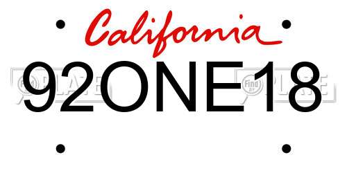 92ONE18 California License Plate