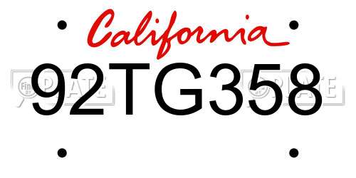 92TG358 California License Plate